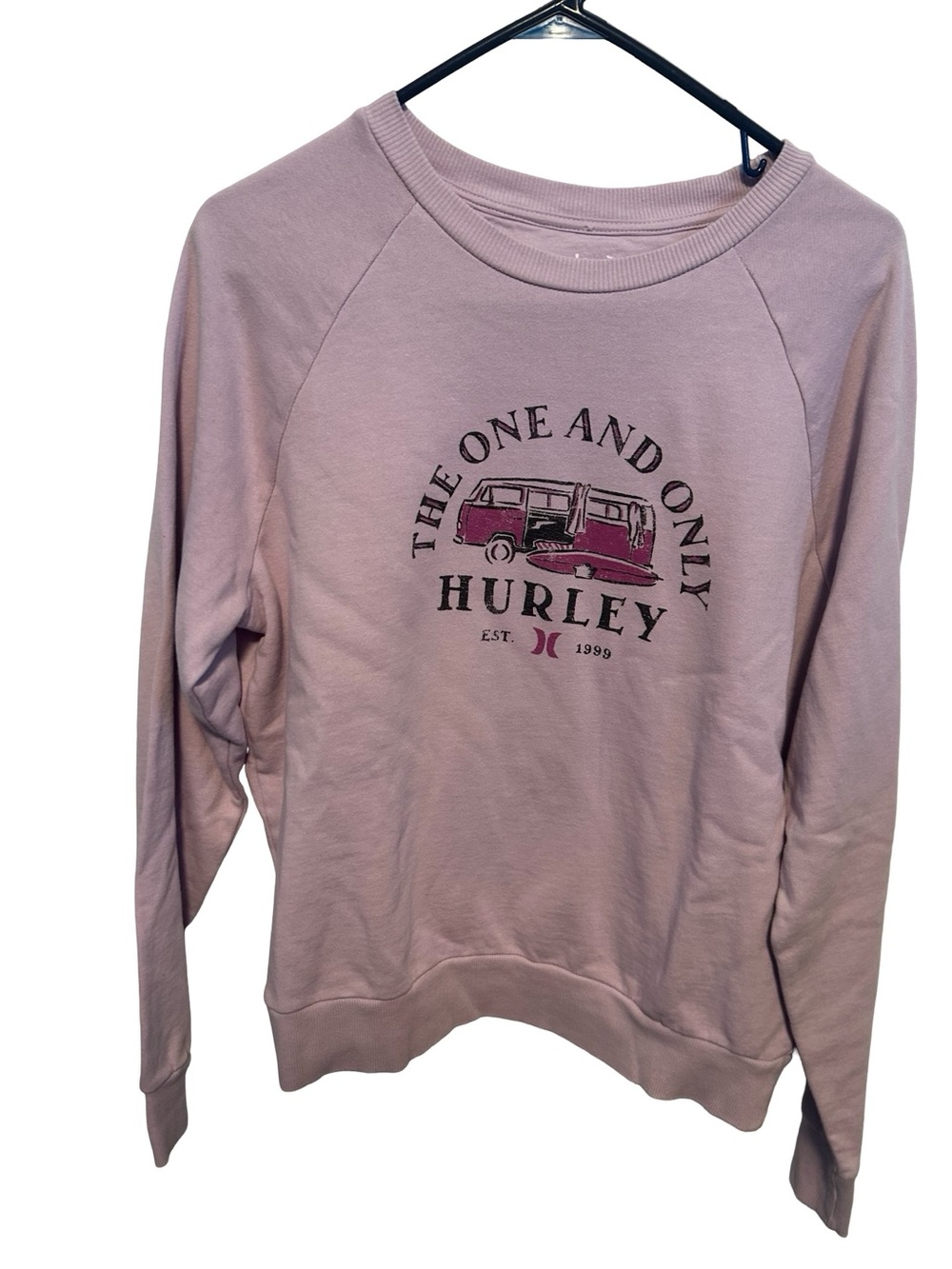 Hurley Women's Crewneck Sweatshirt in Light Mauve with Graphic Large